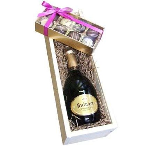 Send Half Bottle of Ruinart Brut And Truffles in Wooden Box Gift Set Online